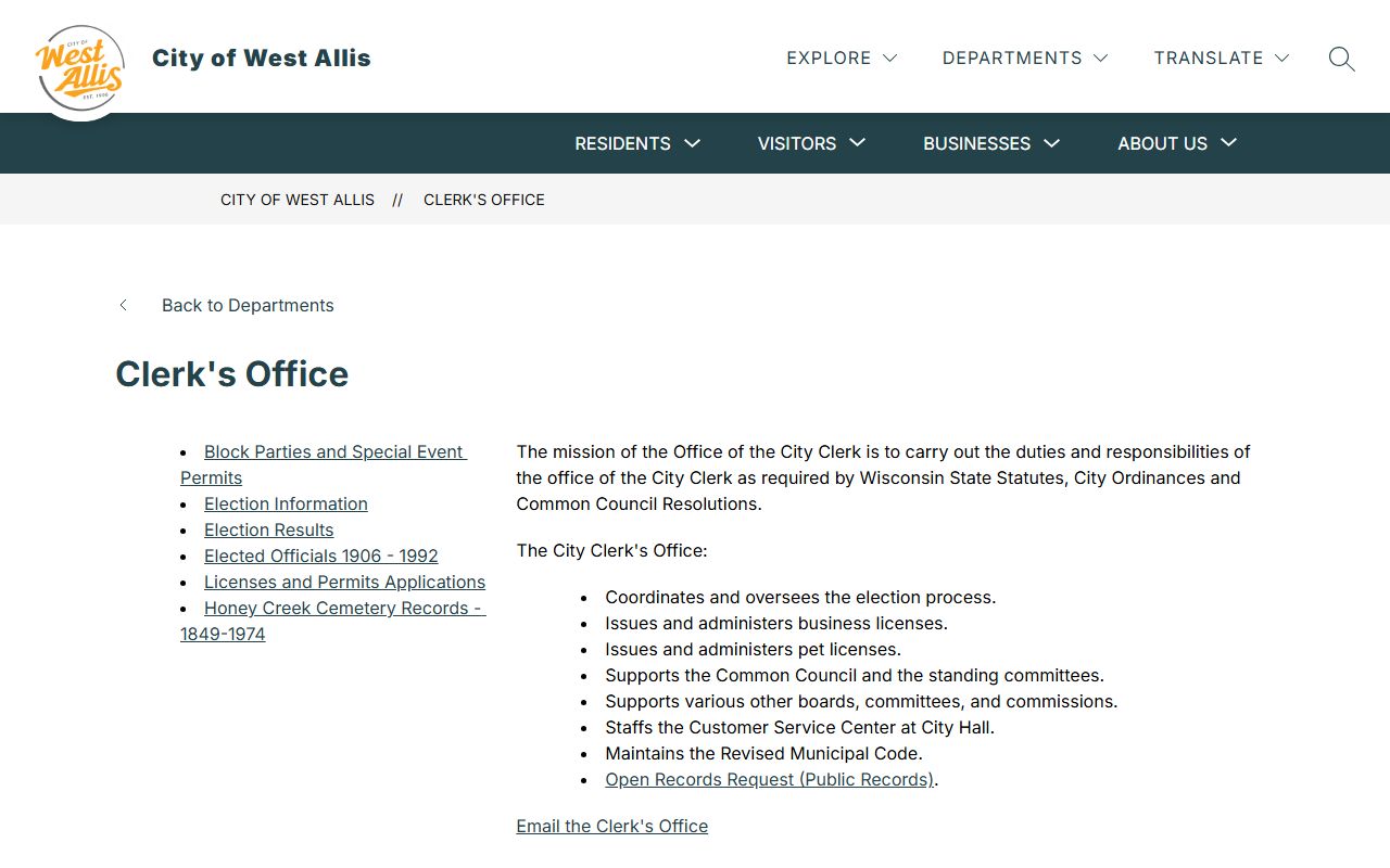West Allis Obituary records at the City Clerk office