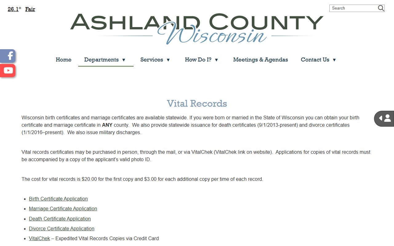 Ashland County obituary records at the Register of Deeds