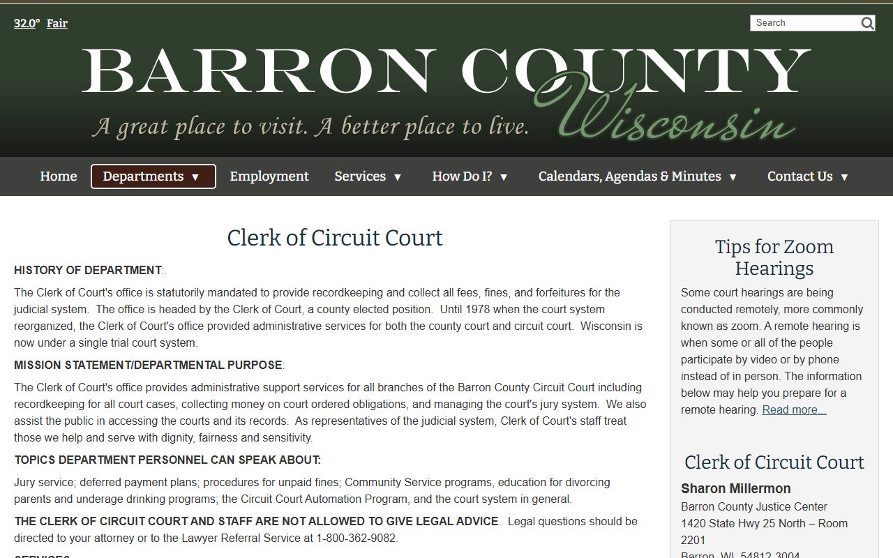 Barron County obituary records at the Clerk of Circuit Court
