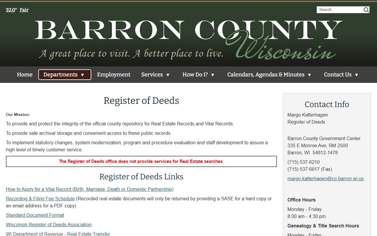 Barron County obituary records at the Register of Deeds