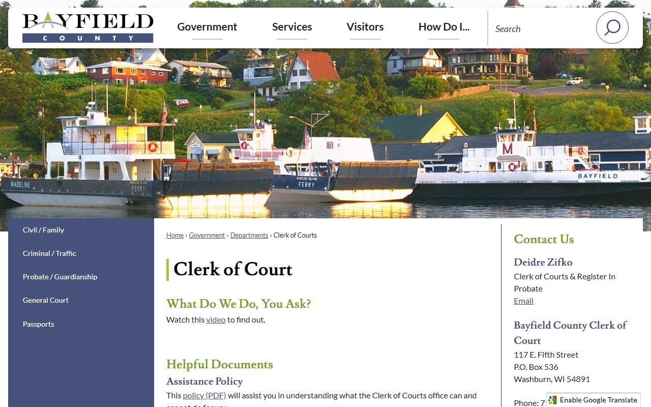 Bayfield County obituary records at the Clerk of Courts