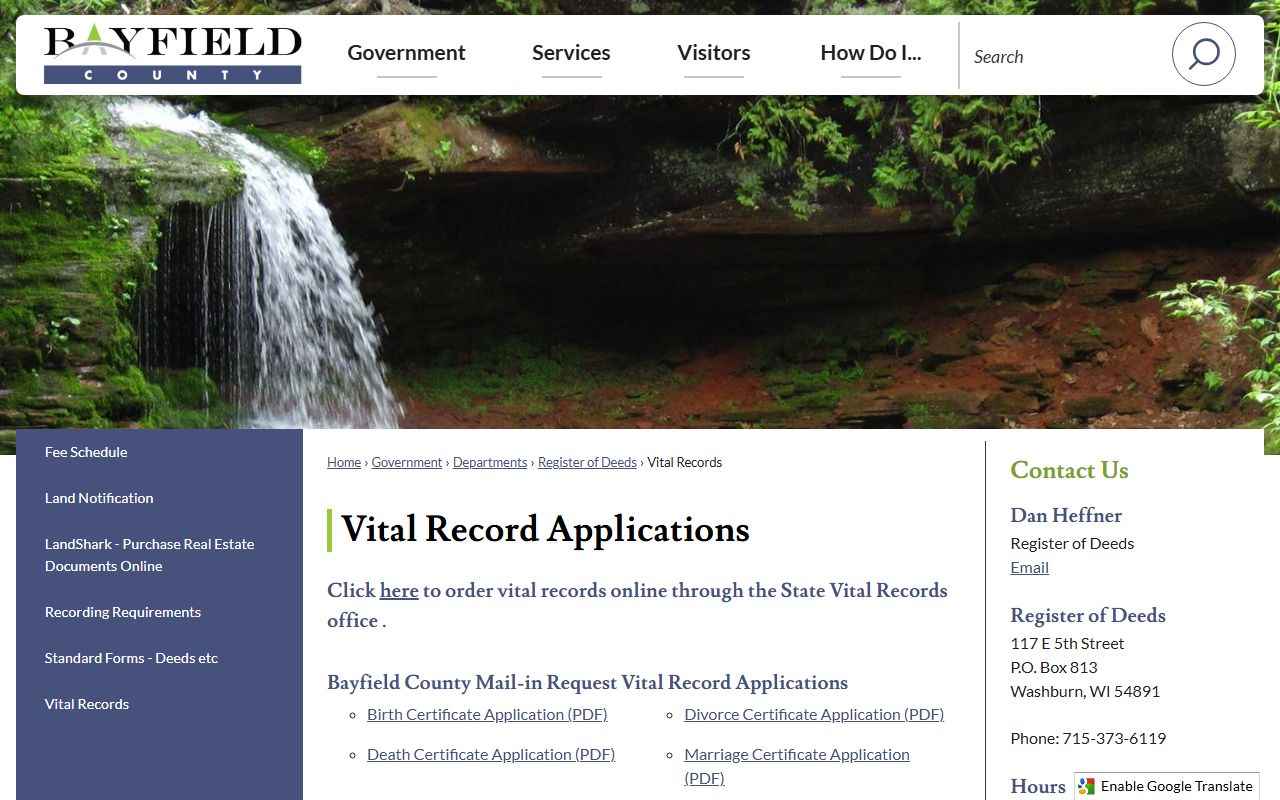 Bayfield County obituary records and vital record applications