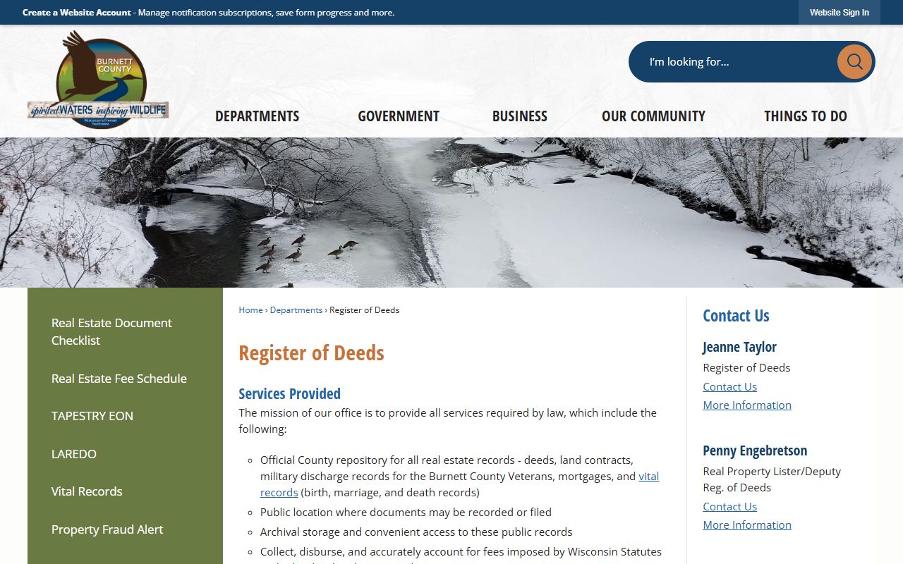 Burnett County obituary records at the Register of Deeds