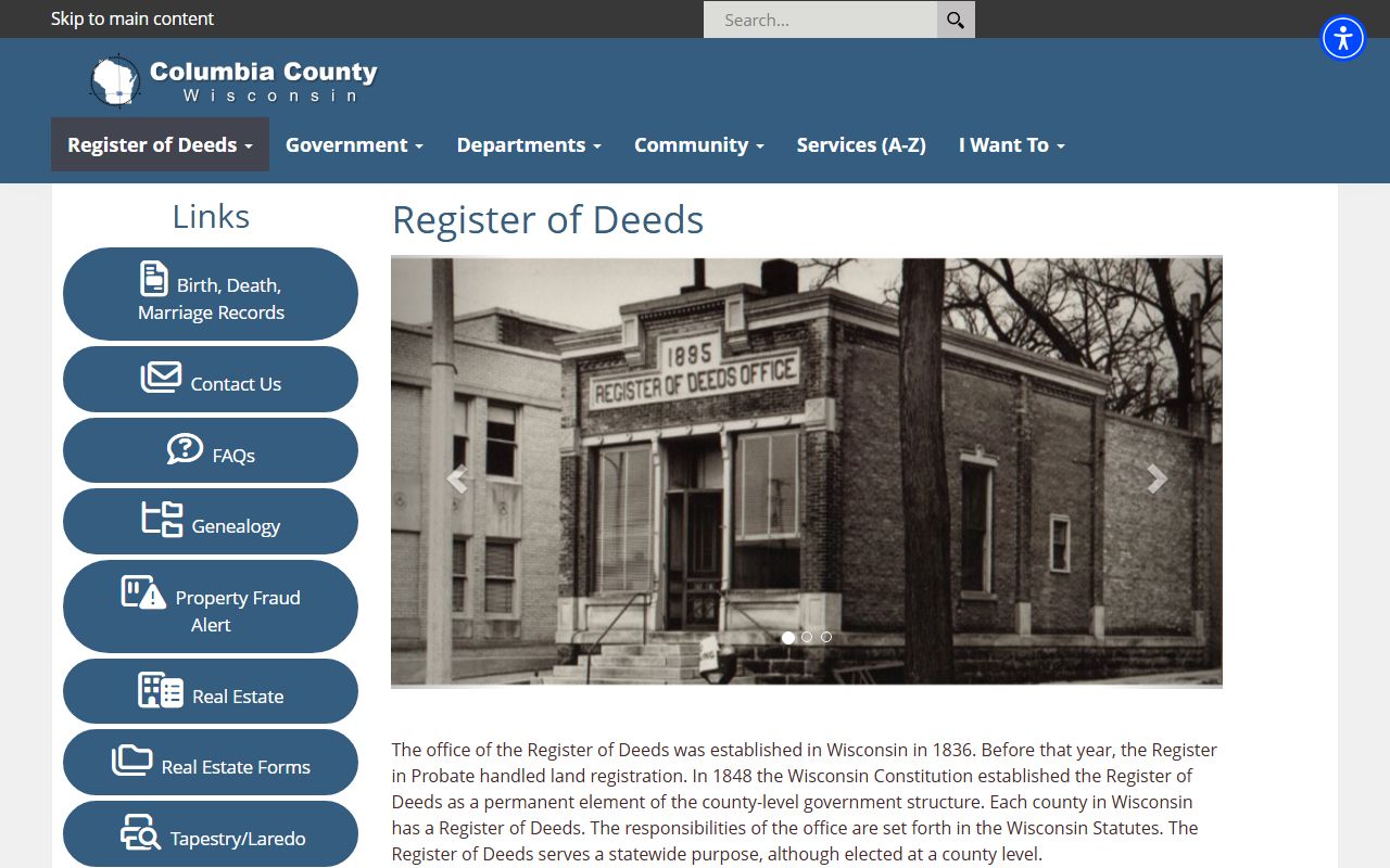 Columbia County obituary records at the Register of Deeds