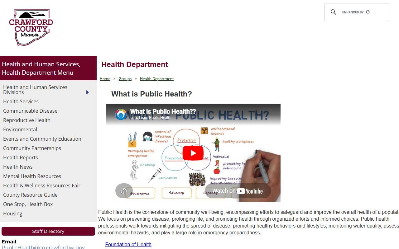 Crawford County obituary records and health department contact