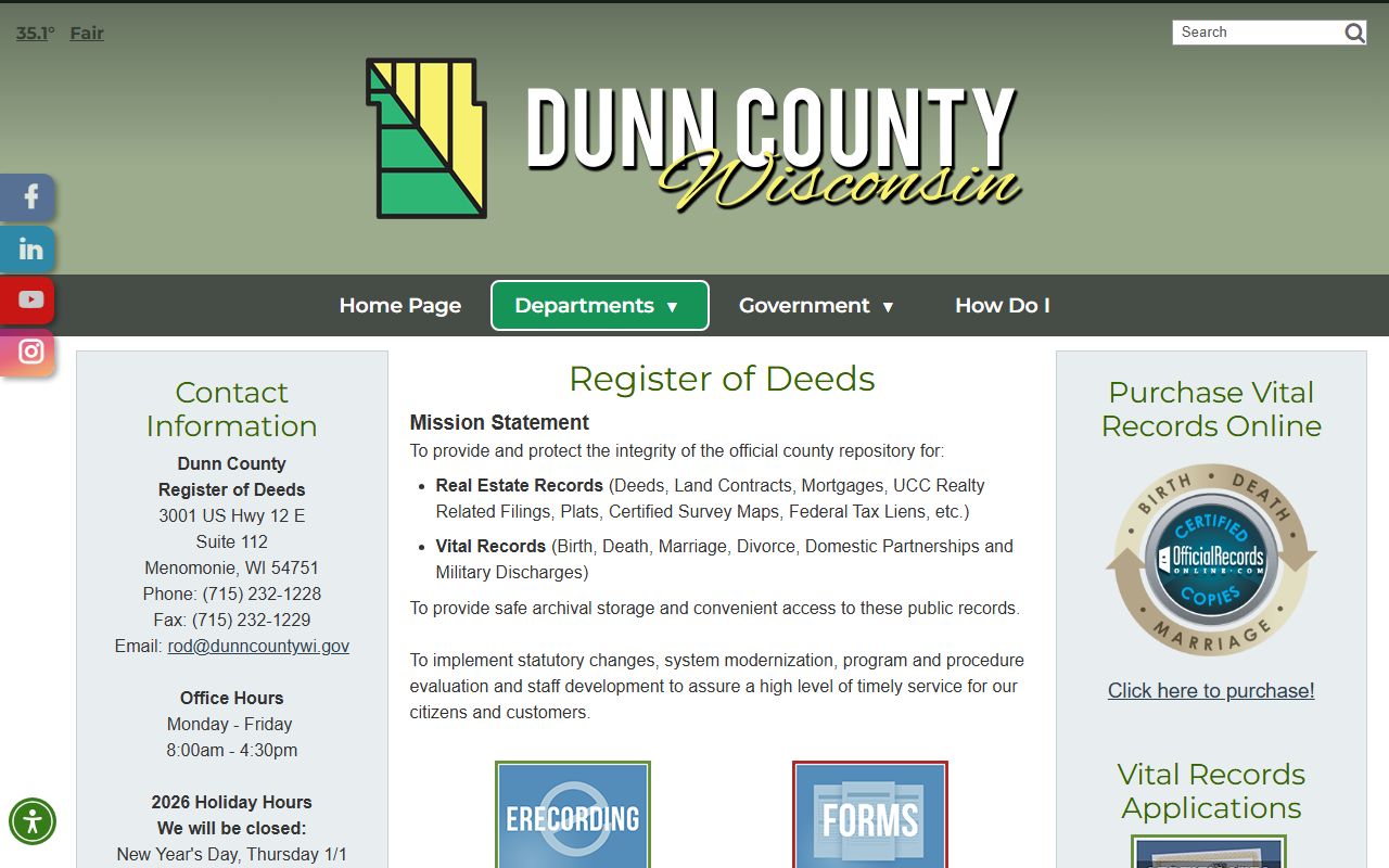 Dunn County Obituary research at the Register of Deeds