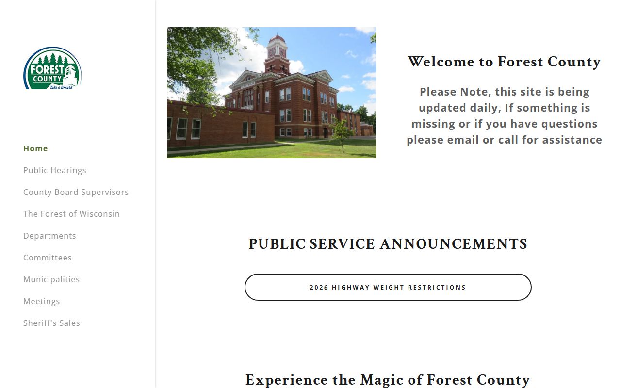 Forest County obituary records and county website