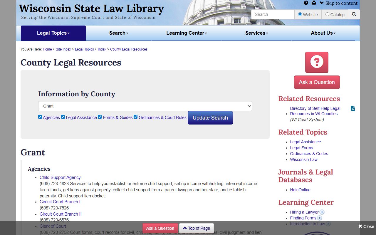 Grant County obituary State Law Library resources