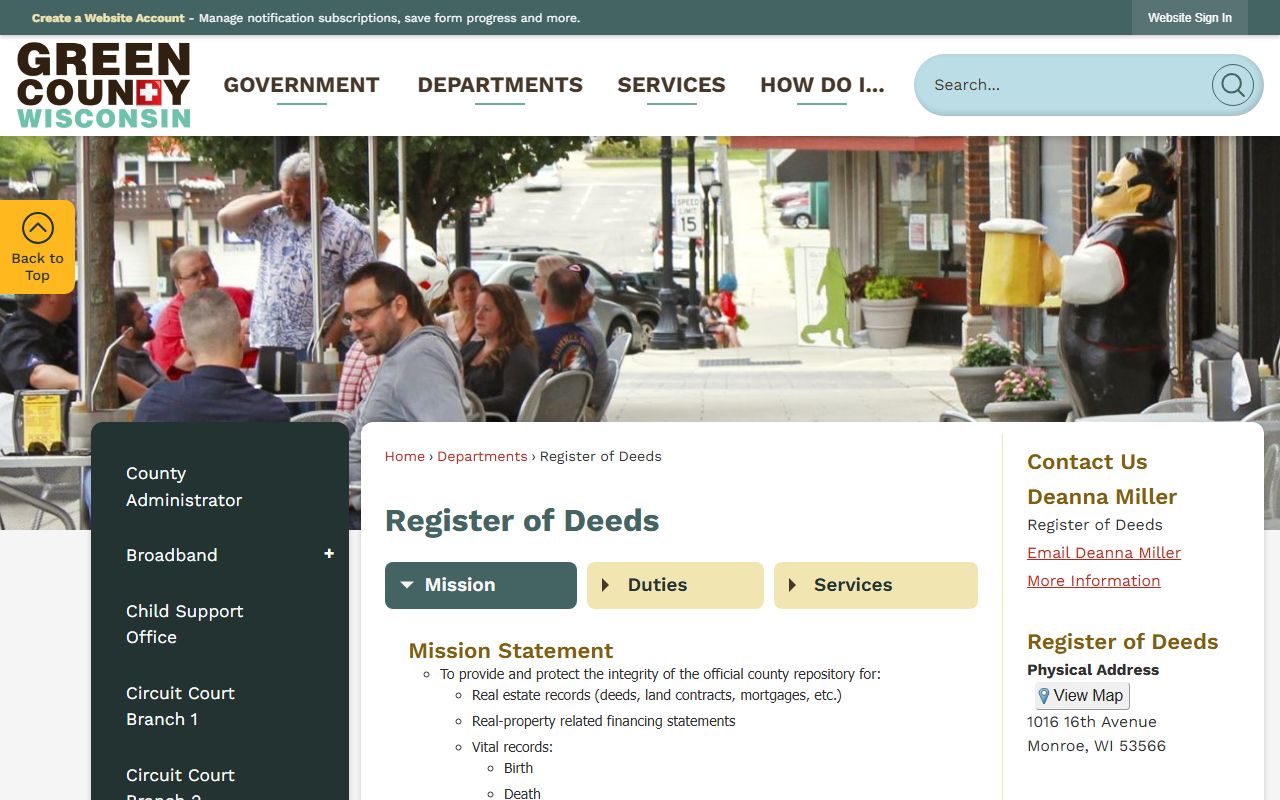 Green County obituary records at the Register of Deeds