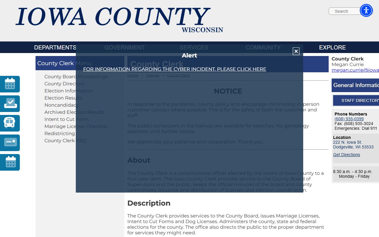 Iowa County obituary records and county clerk information