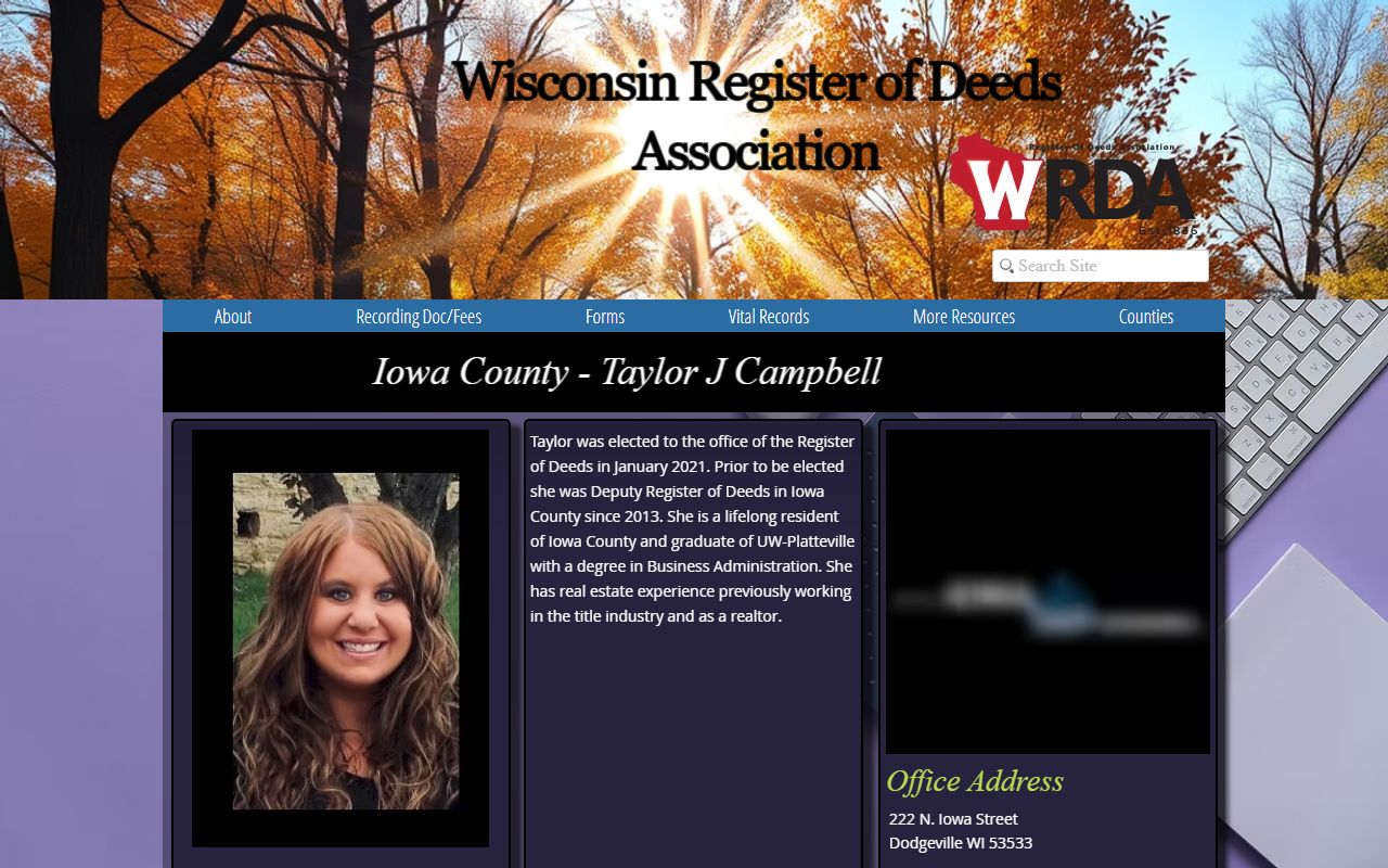 Iowa County obituary records and WRDA profile
