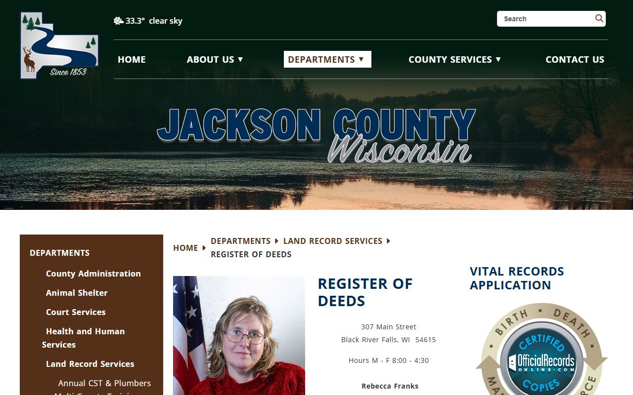 Jackson County obituary records at the Register of Deeds