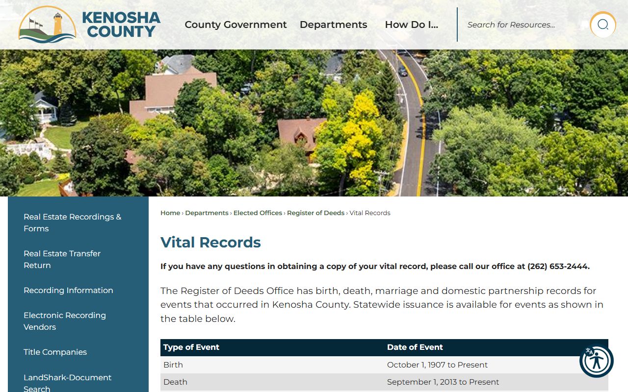 Kenosha County obituary requests and vital records page