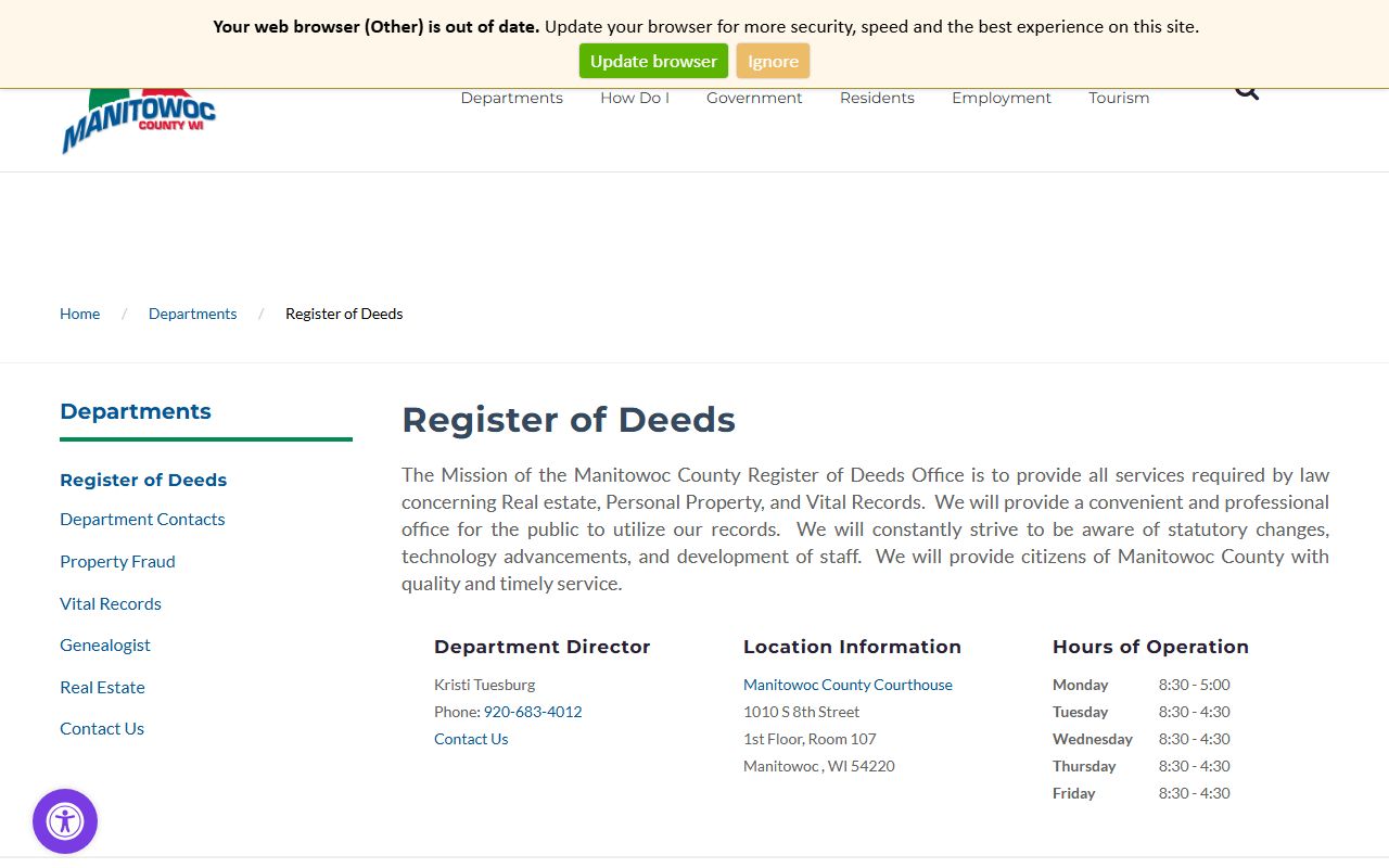 Manitowoc Obituary research at the Manitowoc County Register of Deeds