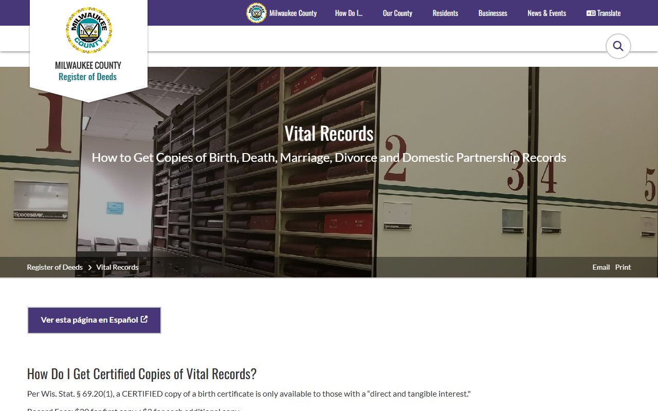 Milwaukee County obituary records at the Register of Deeds