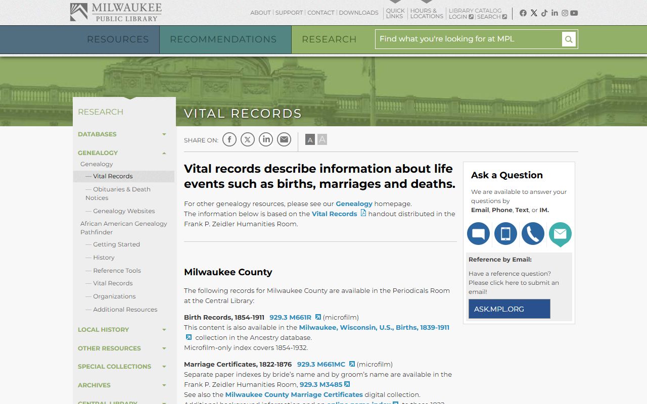 Milwaukee County obituary research at the public library