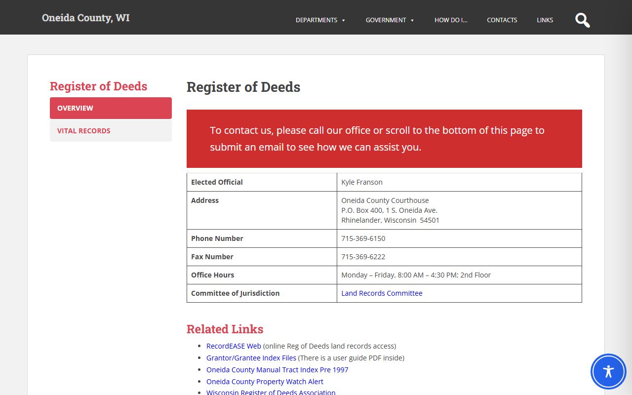 Oneida County obituary records at the Register of Deeds