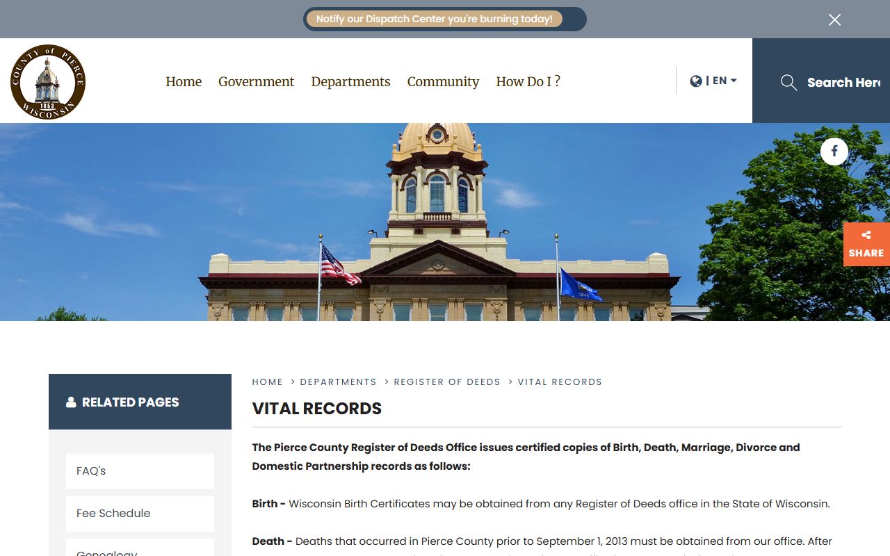 Pierce County obituary vital records page