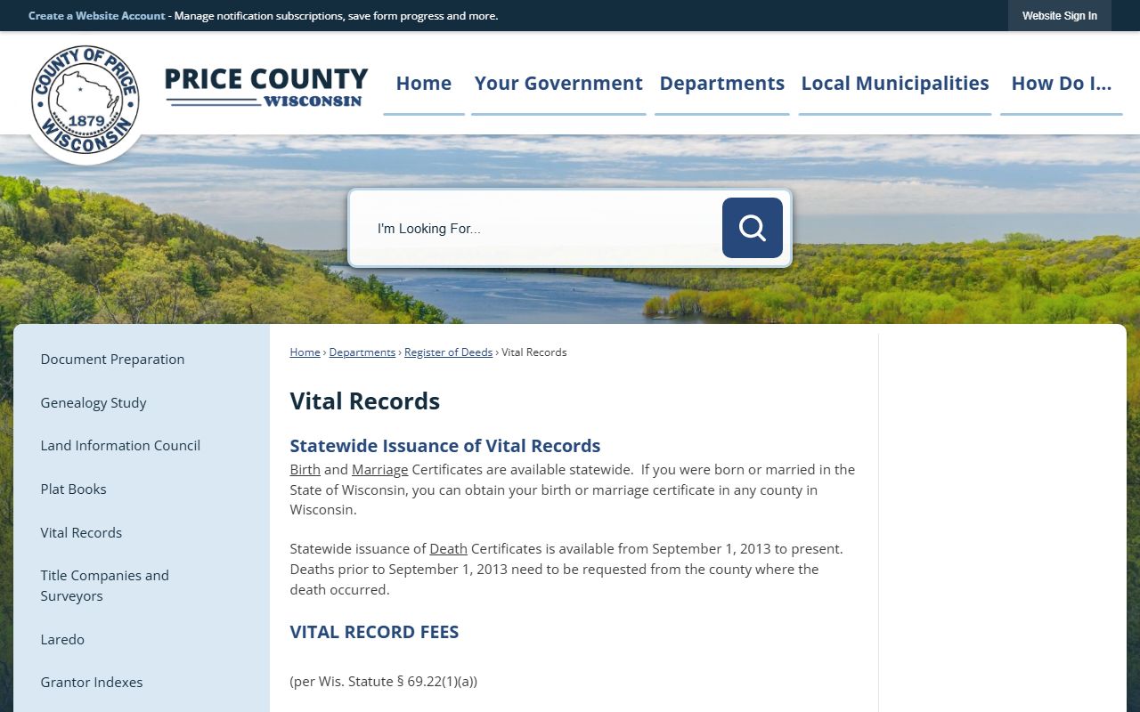 Price County obituary vital records information