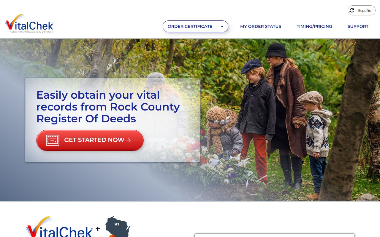 Rock County obituary VitalChek ordering page