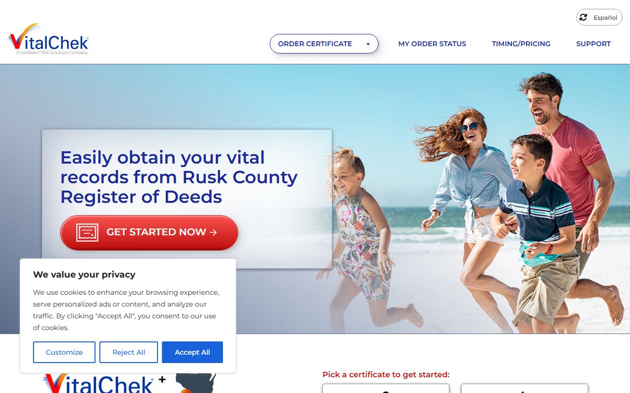 Rusk County obituary records and VitalChek ordering