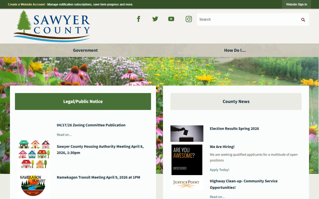 Sawyer County obituary records and Sawyer County government portal
