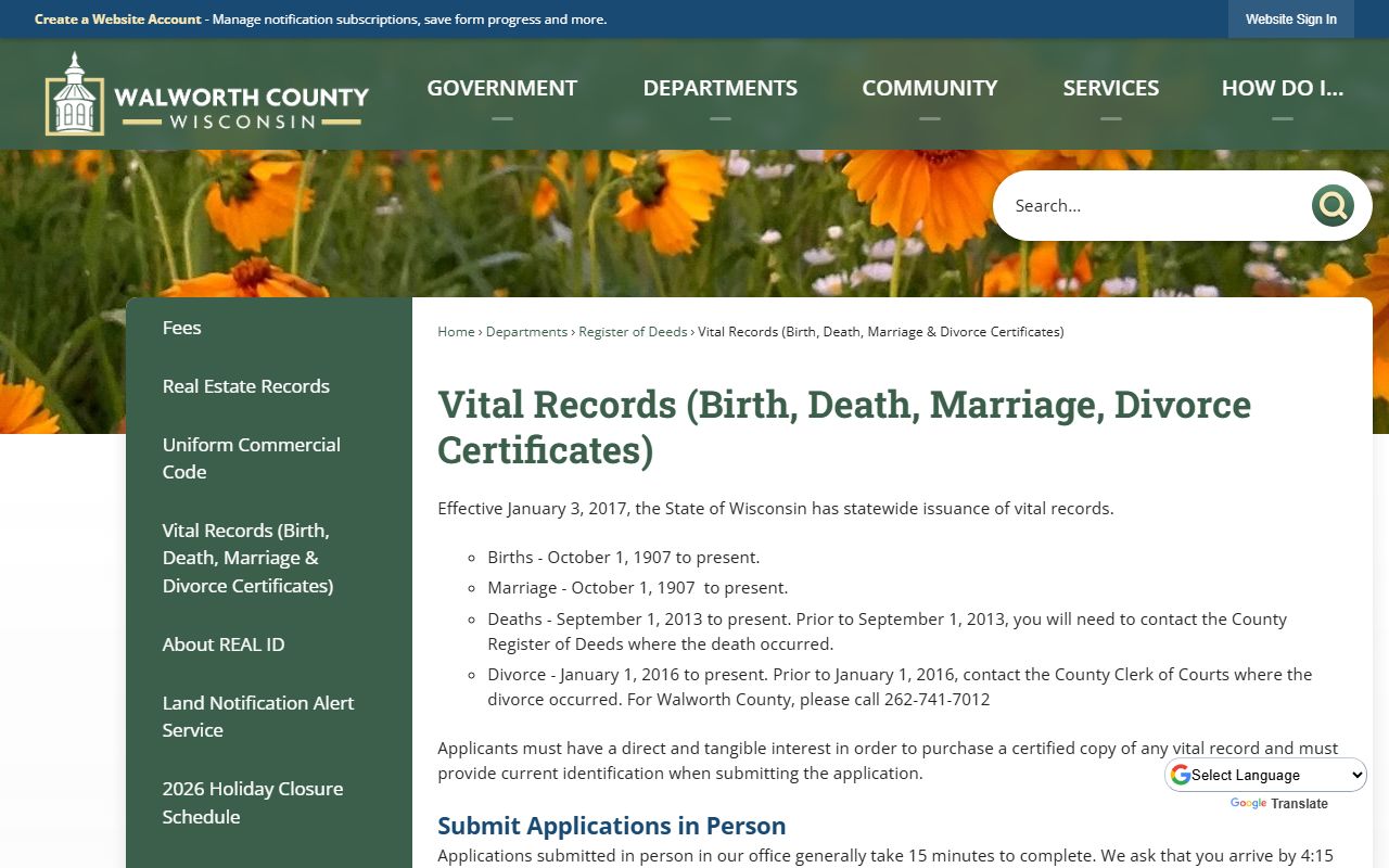 Walworth County obituary vital records