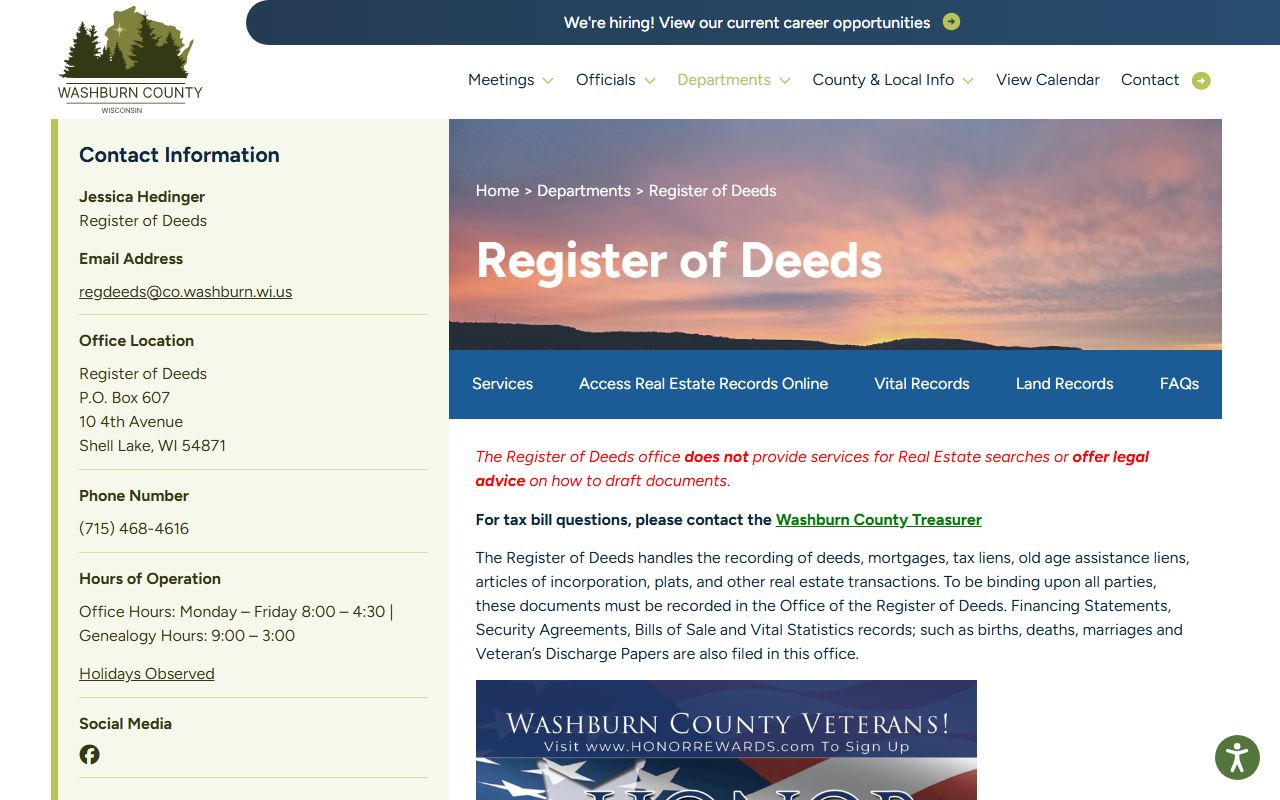 Washburn County obituary records at the Register of Deeds
