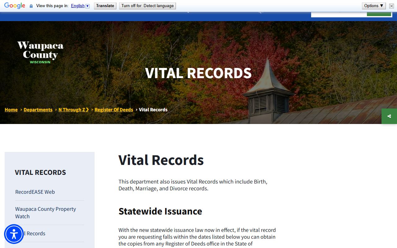 Waupaca County obituary vital records page