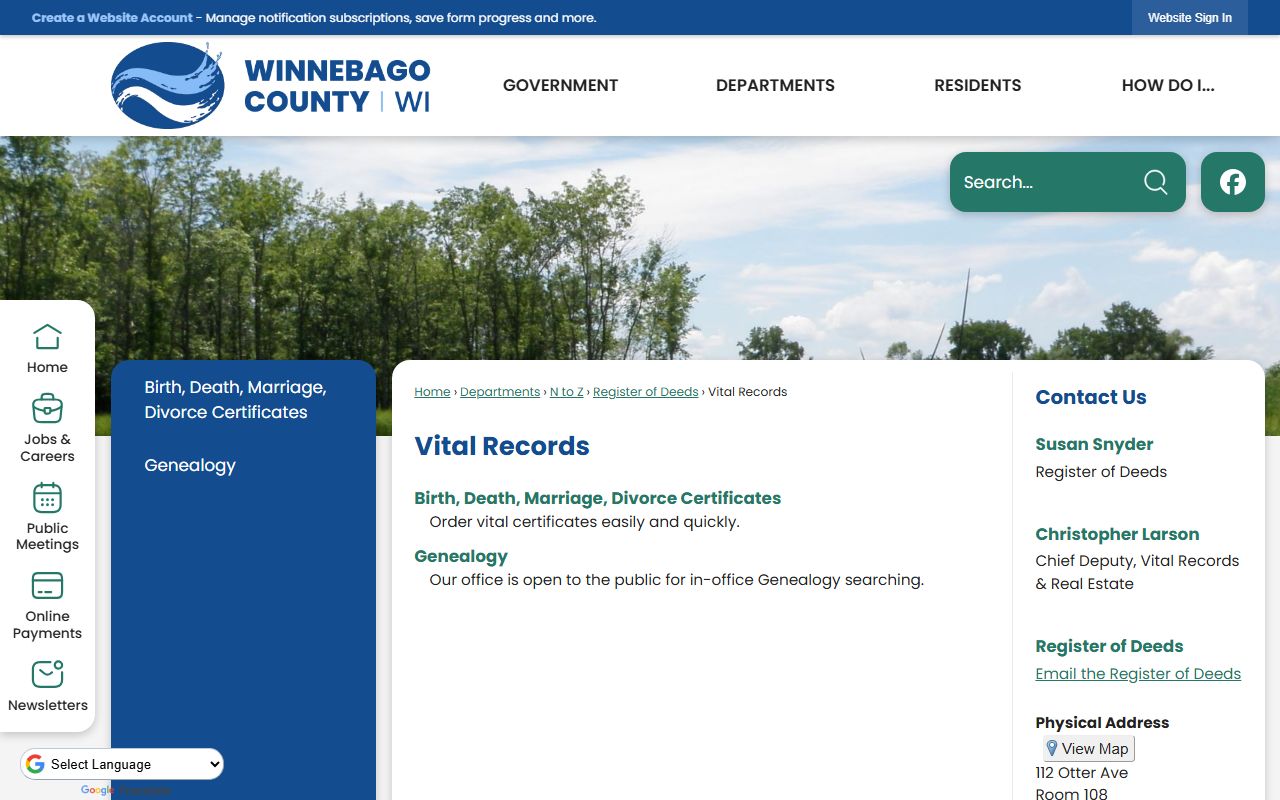 Winnebago County obituary vital records page
