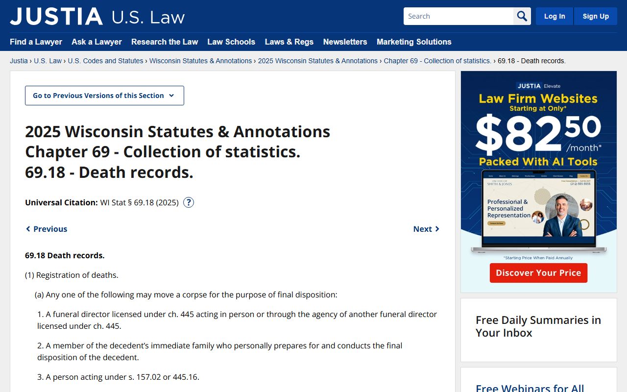 Marathon County obituary access rules and Wisconsin statute 69.18