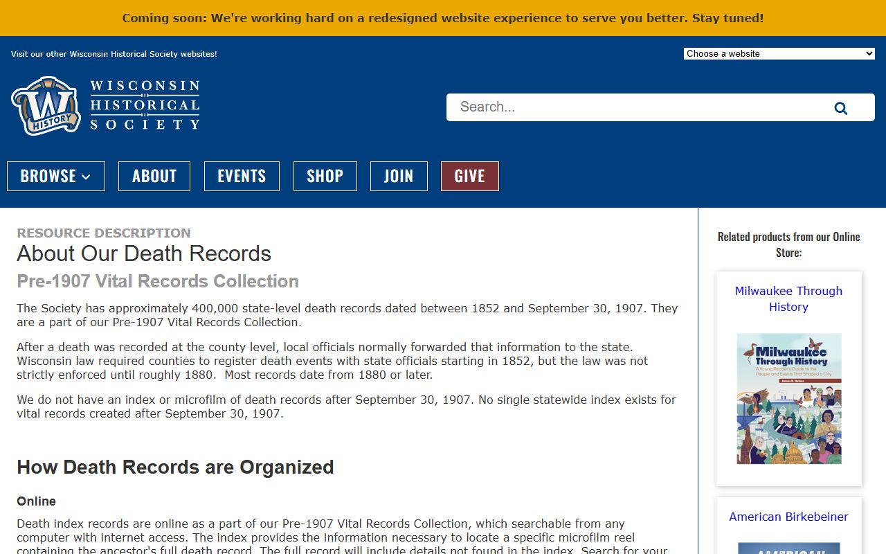 Wisconsin Obituary research using the Wisconsin Historical Society pre-1907 death index